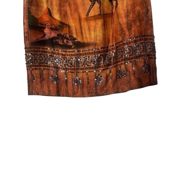 Vintage 100% Silk Cheetah and Jaguar Desert Print Sequin Mini Skirt Size 10 Peti - Picture 5 of 7